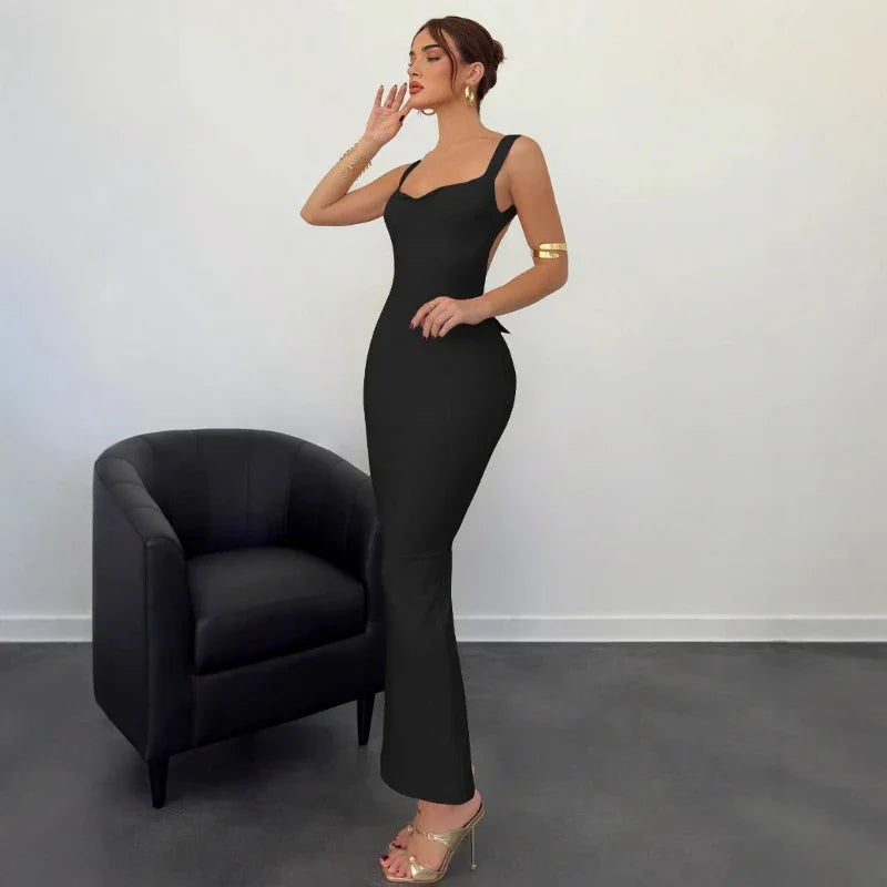 שמלת מקסי גב פתוח בעיטור פפיון סאטן - EMI