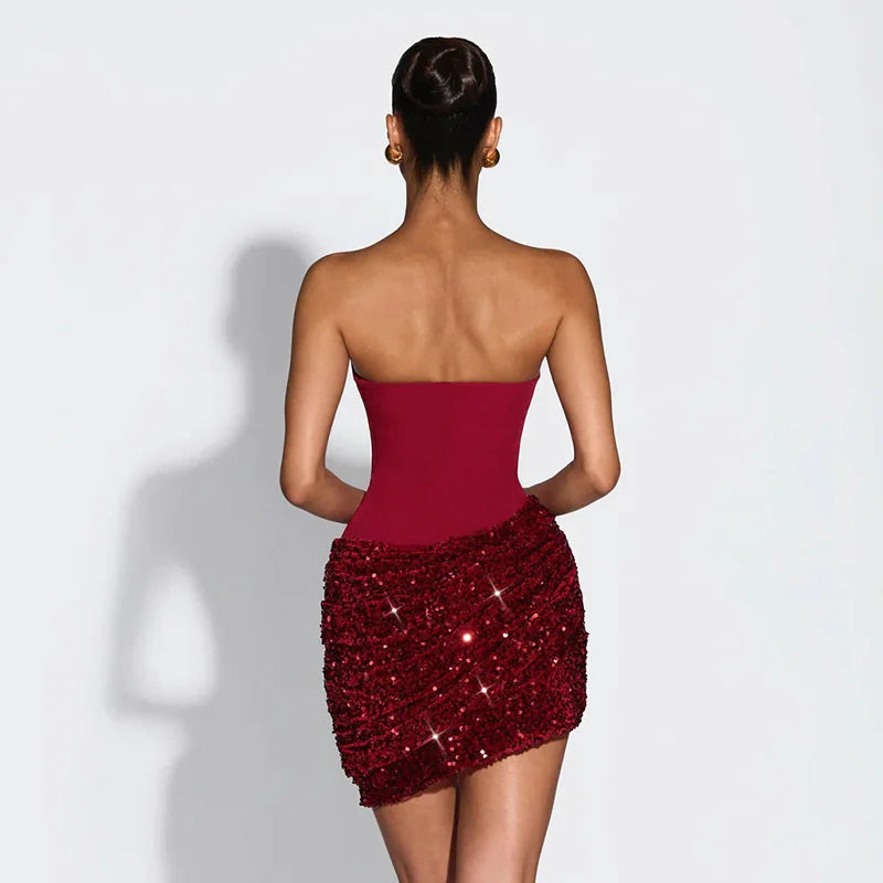 Sequin mini dress with scarf decoration - GIGI