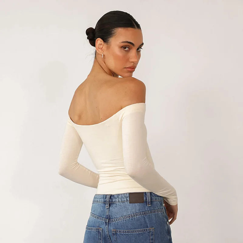 חולצה צמודה בייסיק כתפיים חשופות - יעלה