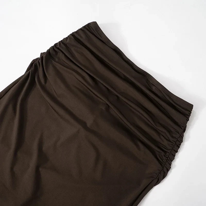 סט שני חלקים טופ כתפיים חשופות בעיטור אבזם וחצאית מקסי גזרה גבוהה - מריאלה