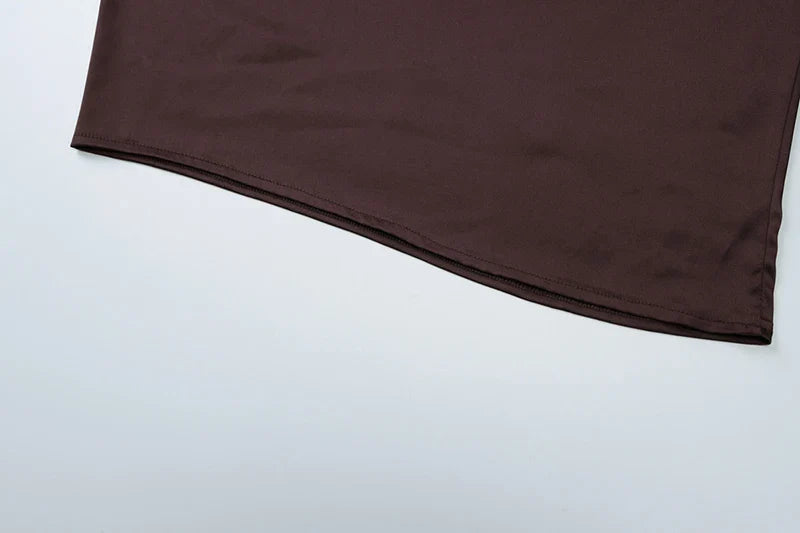 שמלת מקסי סאטן כיווצים בעיצוב רשת בחלק העליון גב פתוח - Arya