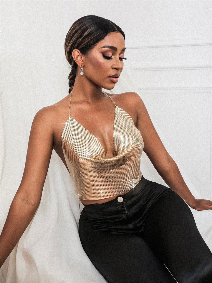 Sparkling Rhinestone Top with Dropped Collar - Harley