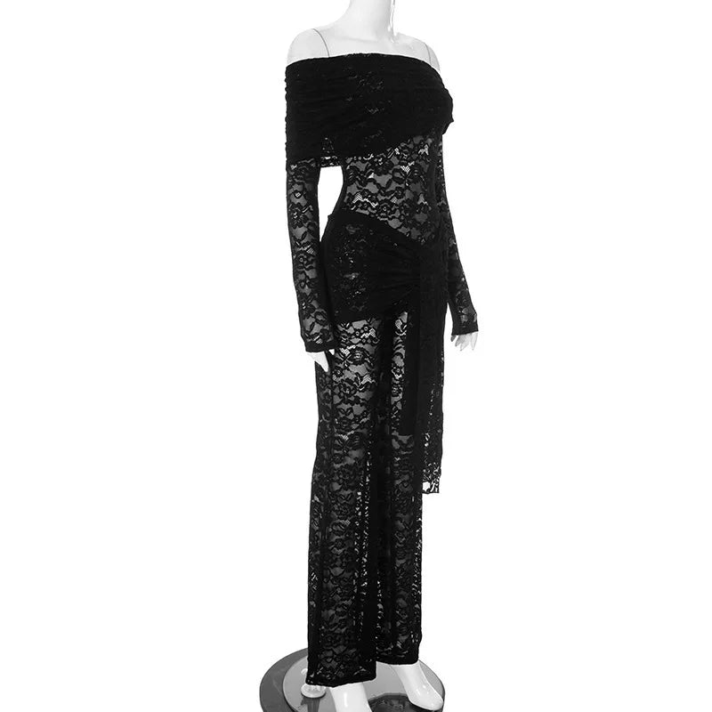 אוברול תחרה בעיטור שובל כתפיים חשופות - גפן