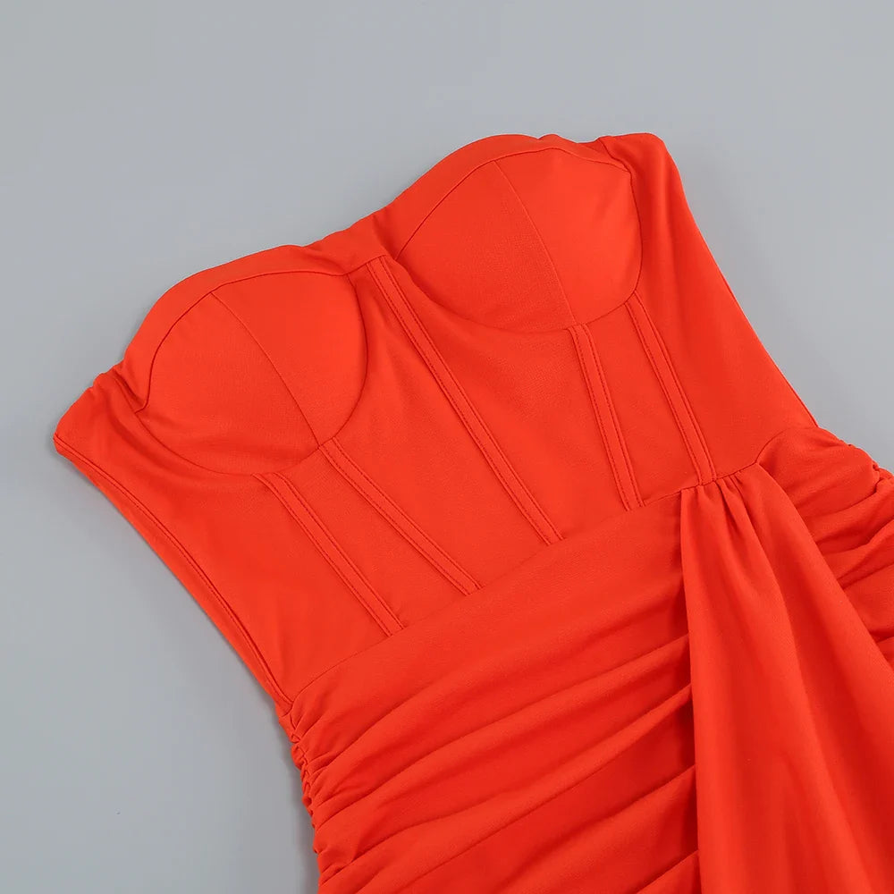 שמלת מקסי סטרפלס שסע עמוק - ג'ודי