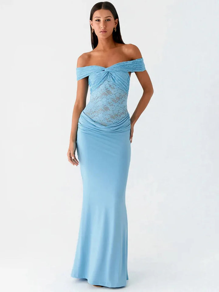 Off-the-shoulder maxi dress with lace design - LINI