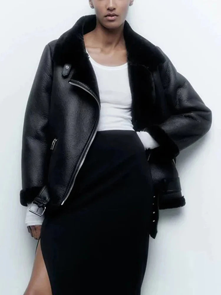 מעיל עור פרווה פנימית - אלנה