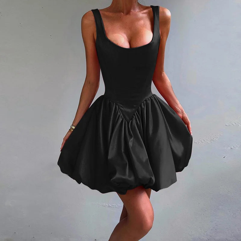 שמלת מיני סאטן בגזרת בלון - שנדי