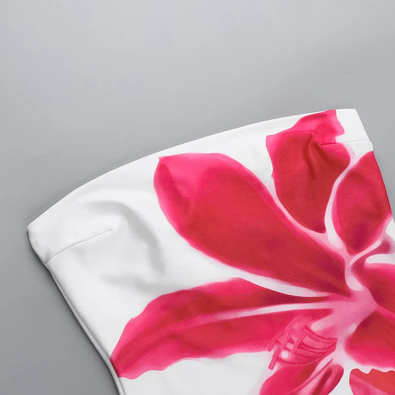 שמלת מיני סטרפלס בעיטור הדפס פרחים - שי לי