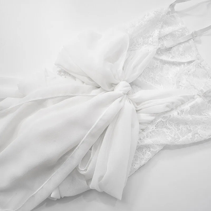 סט תחרה שני חלקים טופ גופיה קשירות בגב וחצאית מקסי - רייצ'ל