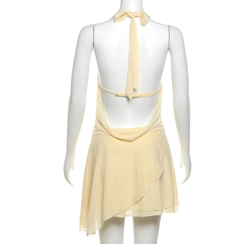 שמלת מיני מלמלה שיפון צווארון נופל גב פתוח - Juliana