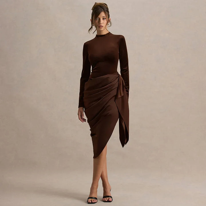 Asymmetrical satin midi dress - NIRA