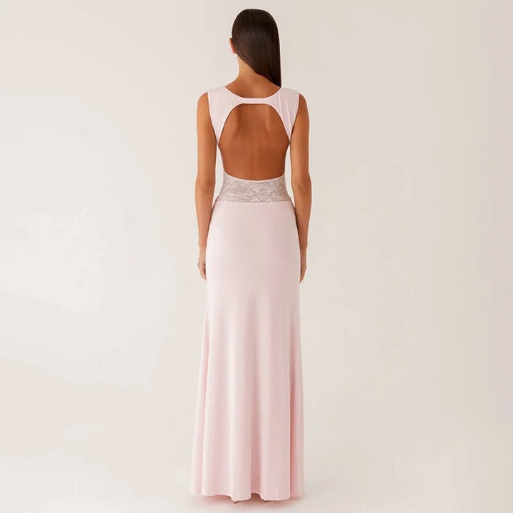 Maxi dress with lace design and open back pleats - Lilin