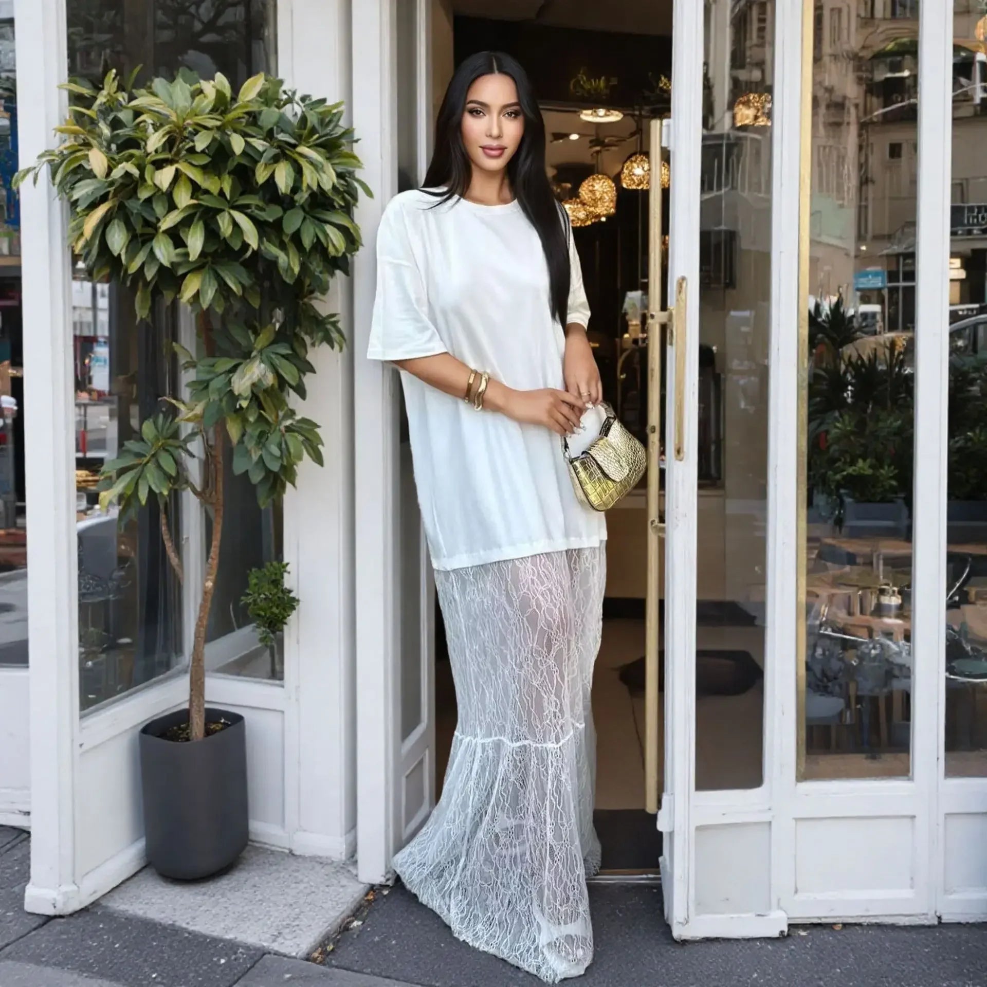 שמלת מקסי בעיצוב תחרה - מגנוליה