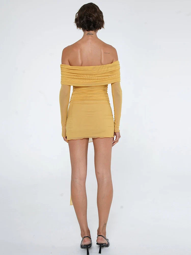 שמלת מיני שיפון כתפיים חשופות בעיצוב קשירה - CAMI