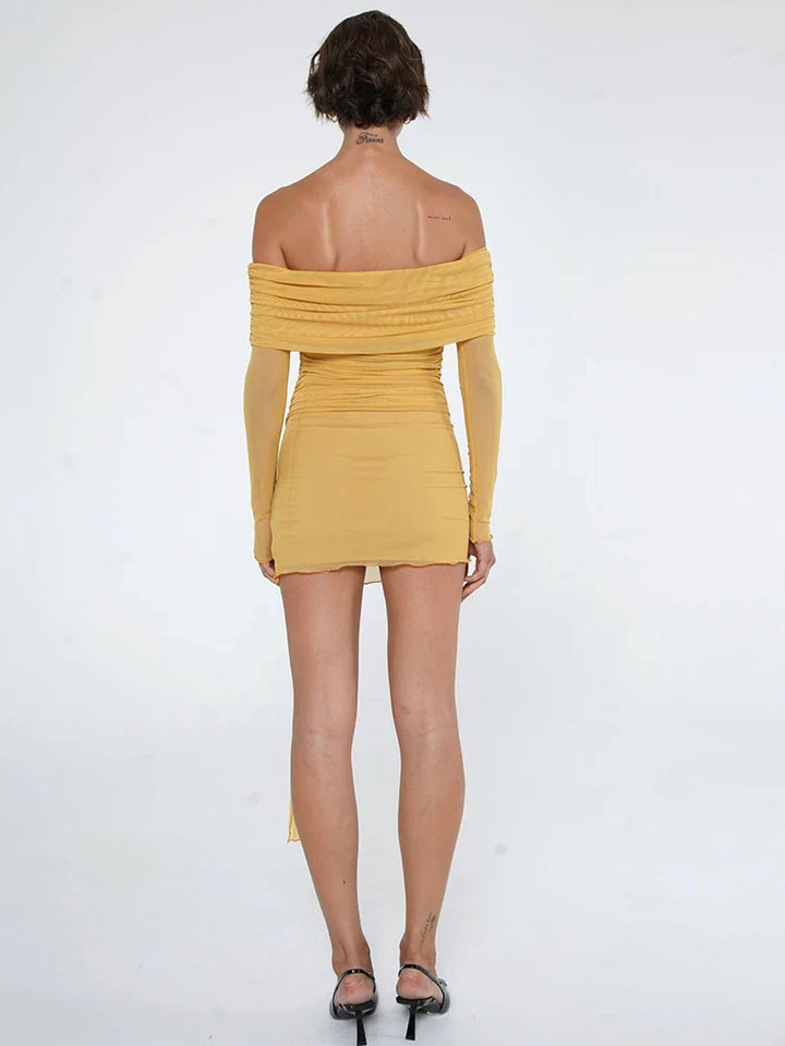 שמלת מיני שיפון כתפיים חשופות בעיצוב קשירה - CAMI