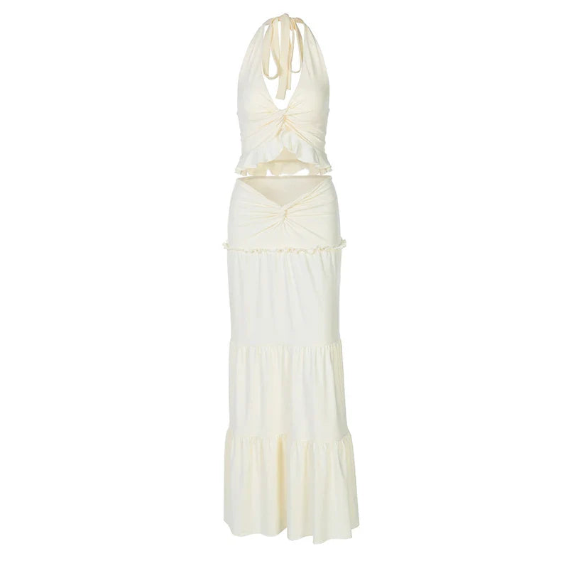 סט שני חלקים חצאית מקסי וטופ קשירה בצוואר - לורנזה