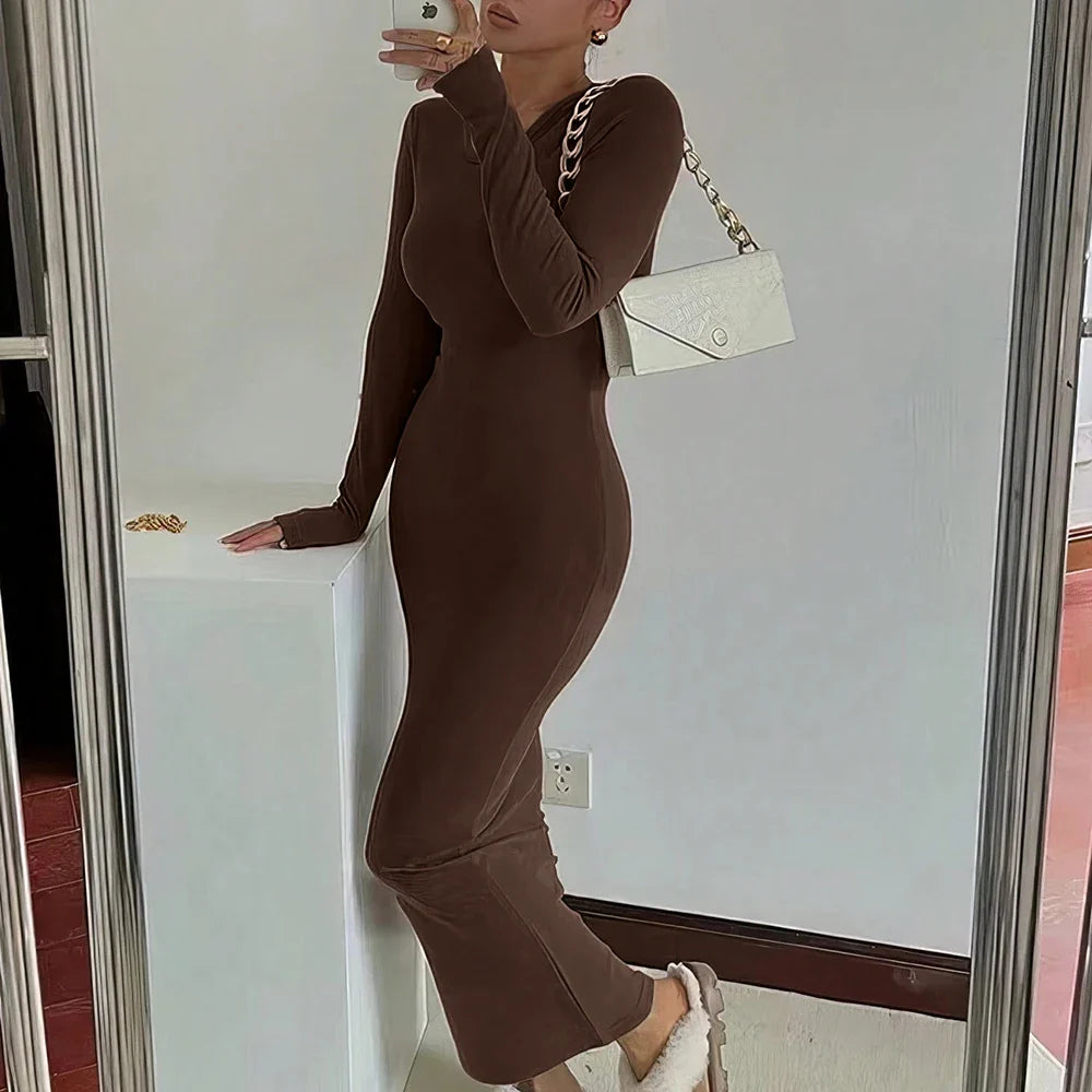 שמלת מקסי בייסיק סרוגה צמודה - Vanessa