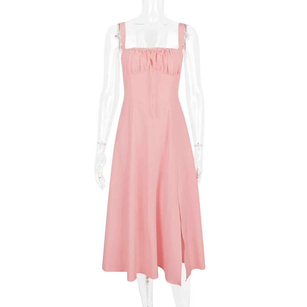 שמלת מידי קיצית בעיצוב כפרי בעיטור שסע - אנג'ליקה