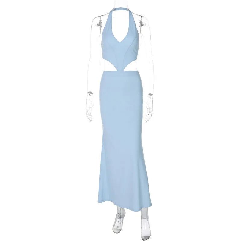 שמלת מקסי גב פתוח - תכלת