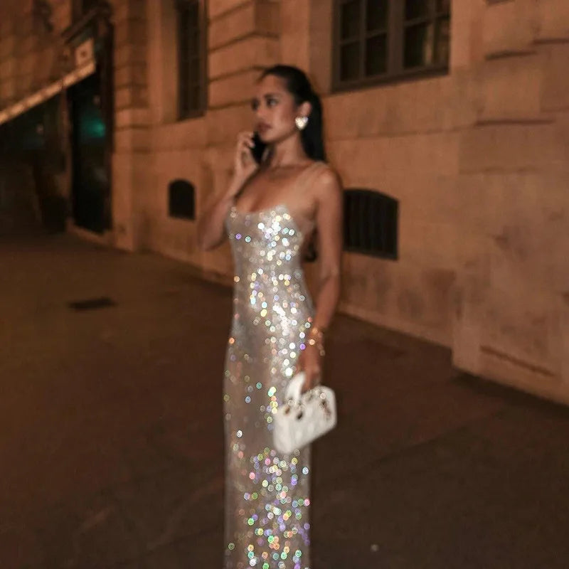 שמלת מקסי נצנצים גב פתוח - SPARKLE