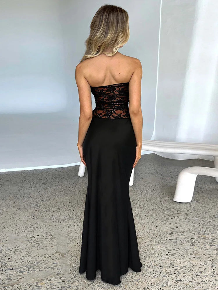 שמלת מקסי סטרפלס בעיטור תחרה - אל יה