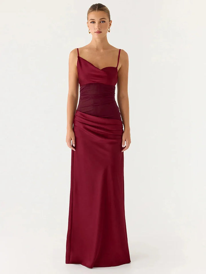 Satin Maxi Dress with Mesh Design - Jordan
