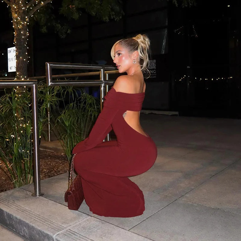 שמלת מקסי כתפיים חשופות גב פתוח - GIZEL