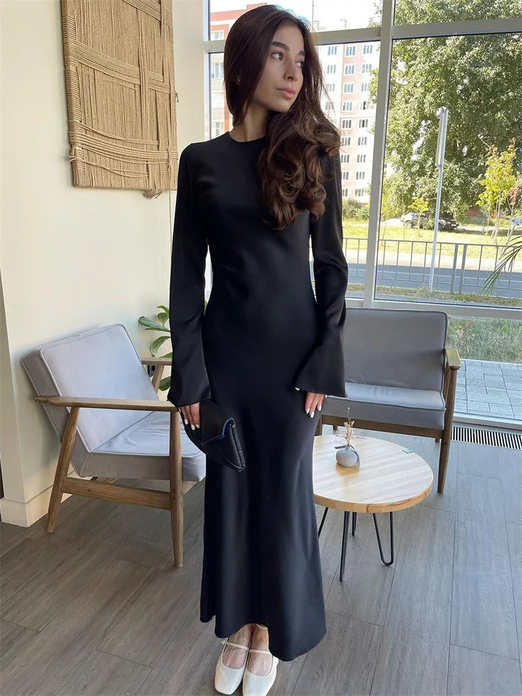 שמלת מקסי סאטן - דקל