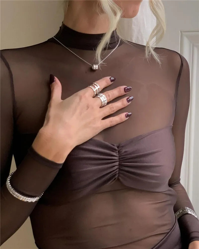 שמלת מידי כיווצים צמודה בעיצוב רשת - מירן