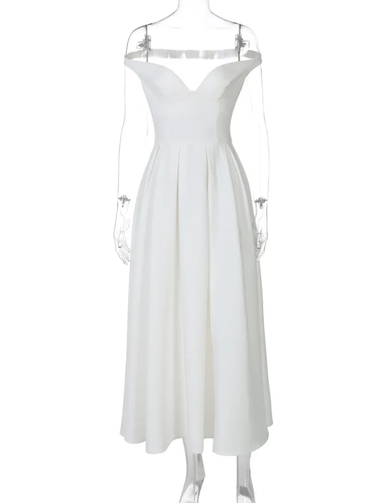 שמלת מקסי בגזרת A כתפיים חשופות גב פתוח - אל