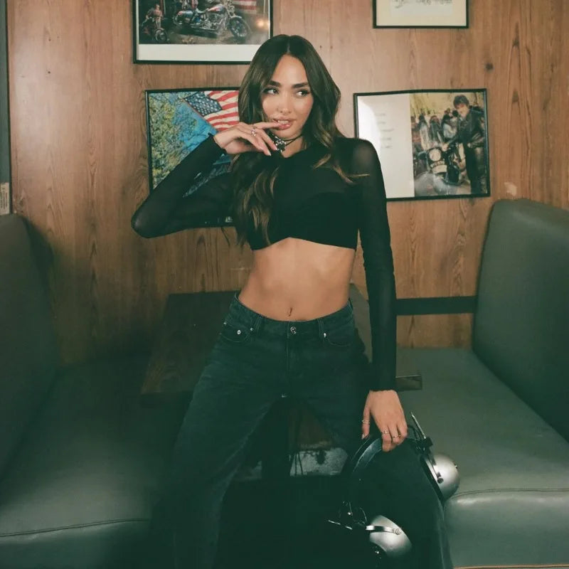 קרופ טופ רשת בעיצוב כיווצים - שון