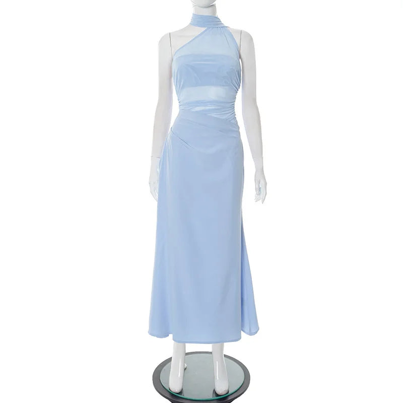 שמלת מקסי בעיצוב רשת וליפוף צעיף בצוואר - ללין