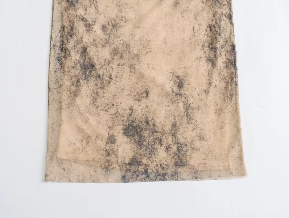 שמלת מקסי שיפון כיווצים כתפיות ספגטי בצבעי אומברה - אוליביה