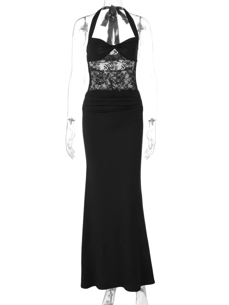 Maxi dress with lace design and open back - Nahora