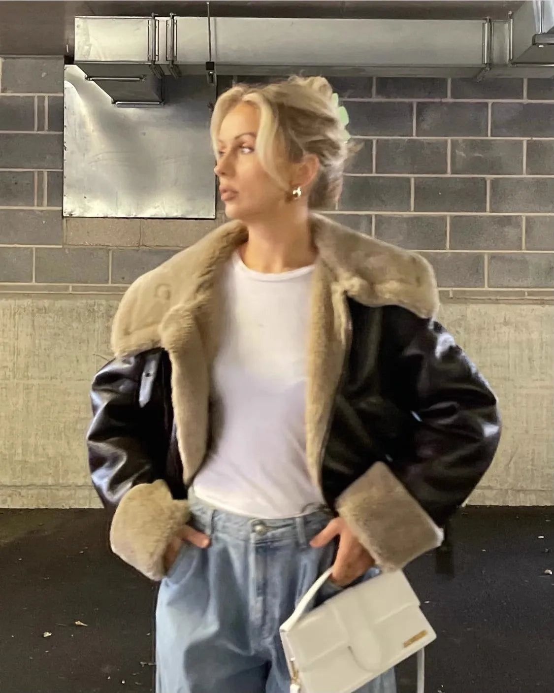 מעיל עור פרווה פנימית - קנדי