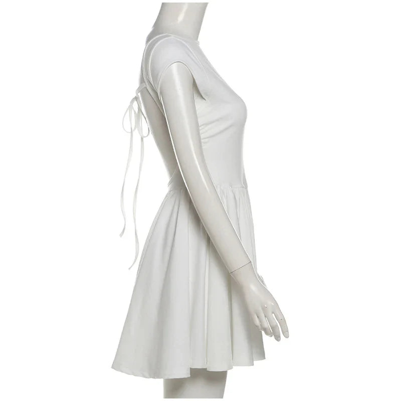 שמלת מיני בד פשתן בגזרת A גב פתוח - מרלין