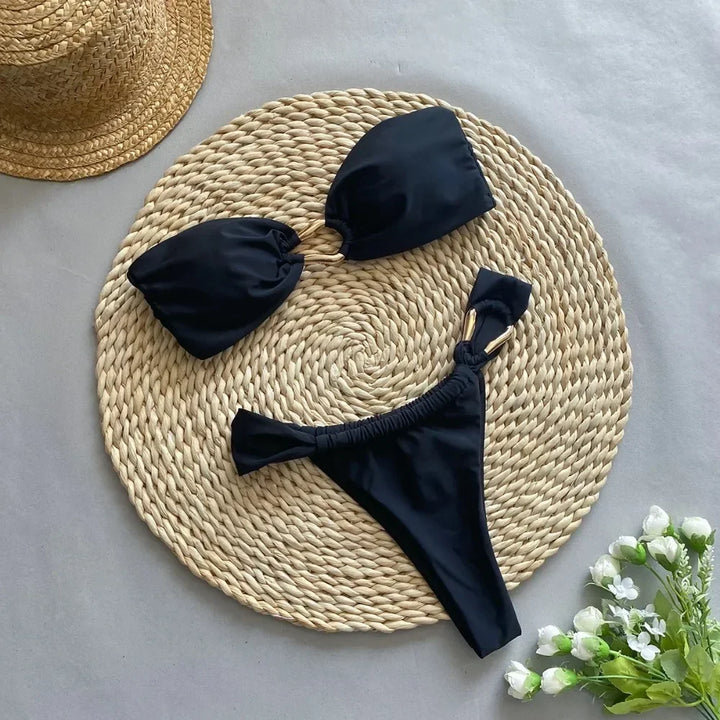 Strapless bikini with gold buckle decoration - Millis