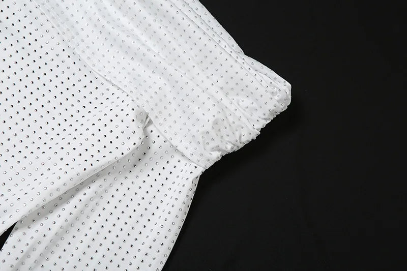 שמלת מקסי כתפיים חשופות בעיטור זרקונים מנצנצים וצעיף תואם - סנדרה