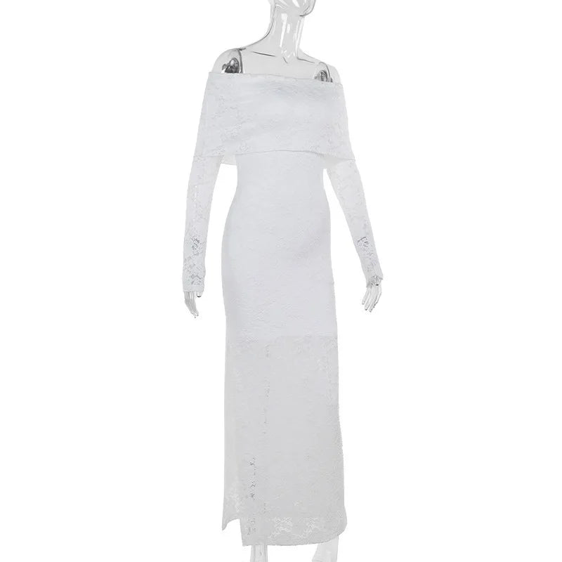 שמלת מקסי תחרה כתפיים חשופות - איליה