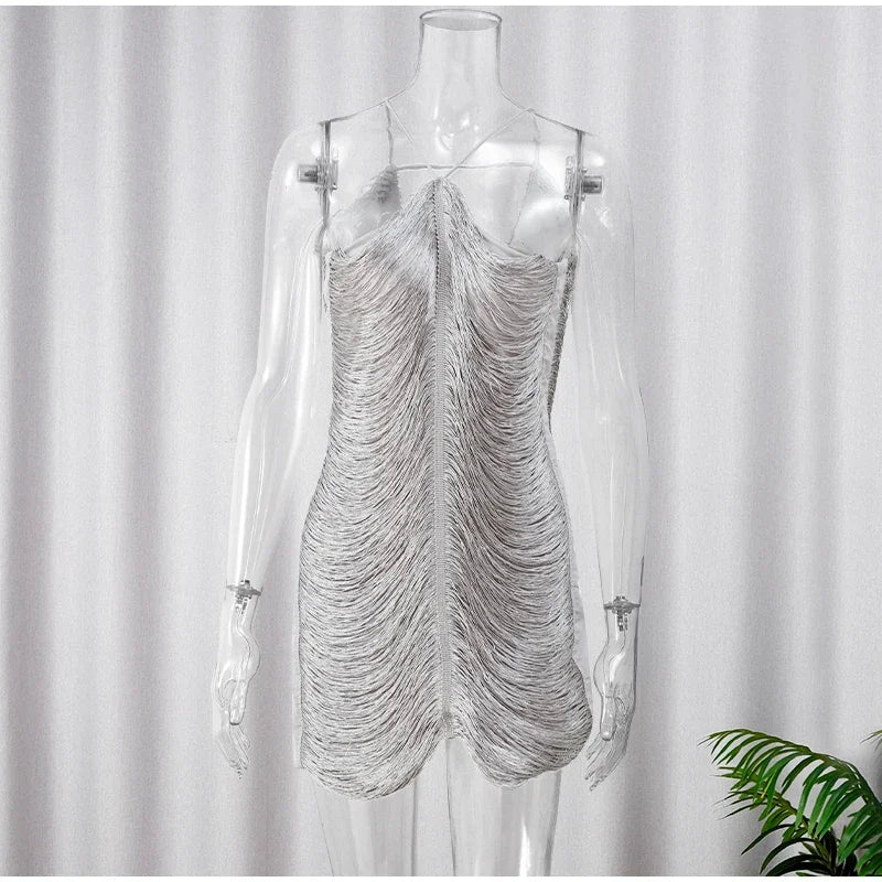 שמלת מיני חוטים מבריקים גב פתוח - Georgia