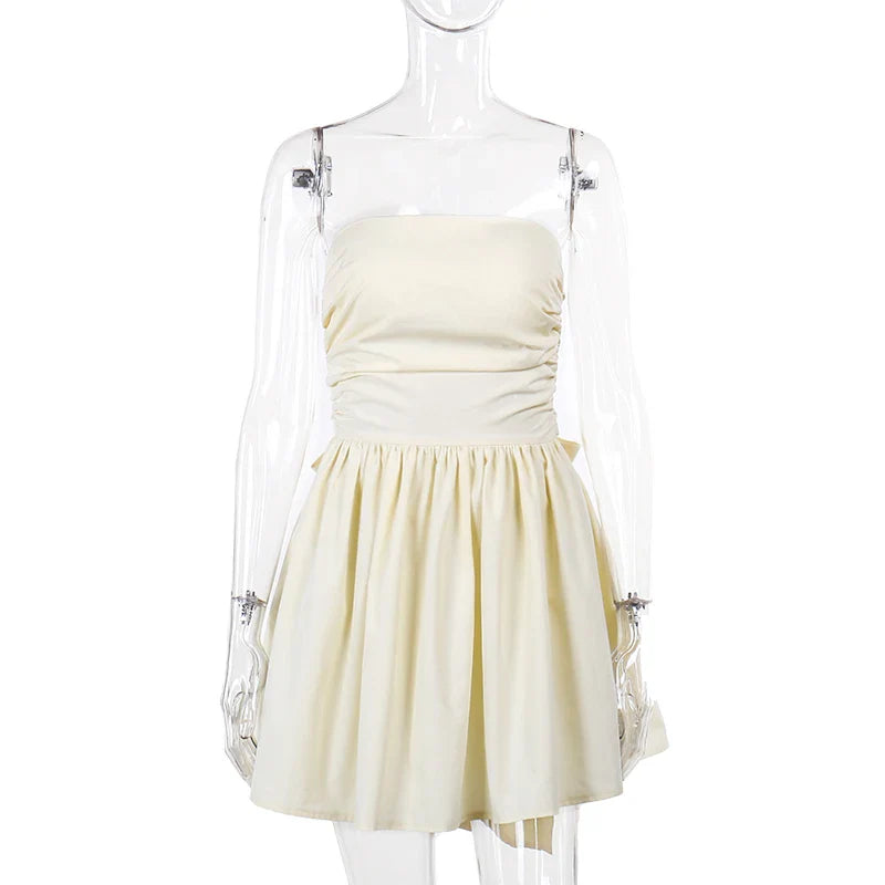 שמלת מיני סטרפלס גזרת A קשירת פפיון בגב - ארבל