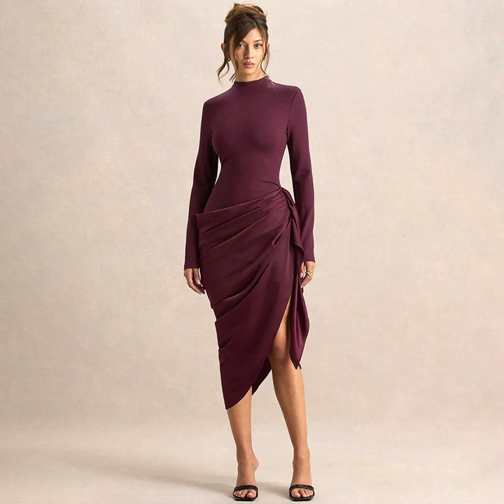 Asymmetrical satin midi dress - NIRA
