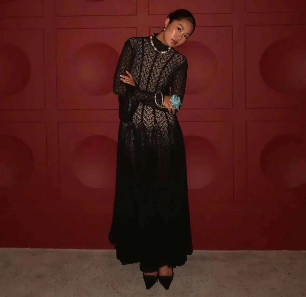 שמלת מקסי ערב יוקרתית בעיצוב ארוג בגזרת A - ליבי