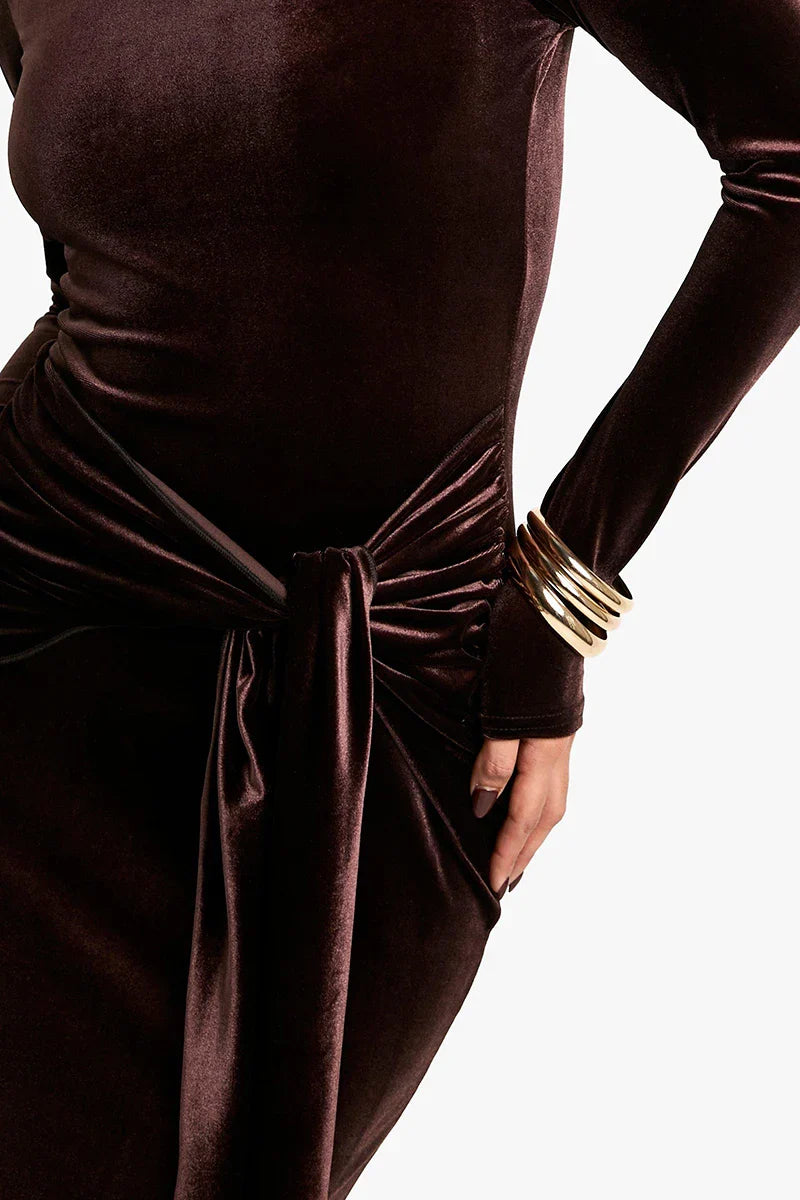 שמלת מקסי קטיפה צווארון גולף בעיצוב קשירה - קארינה