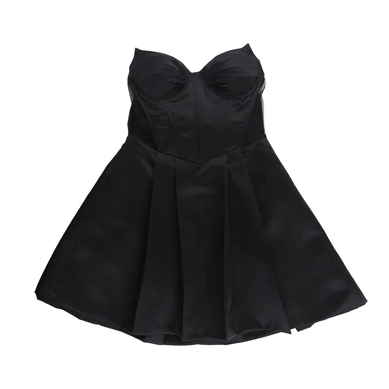 שמלת מיני סטרפלס סאטן בגזרת A - אלינה