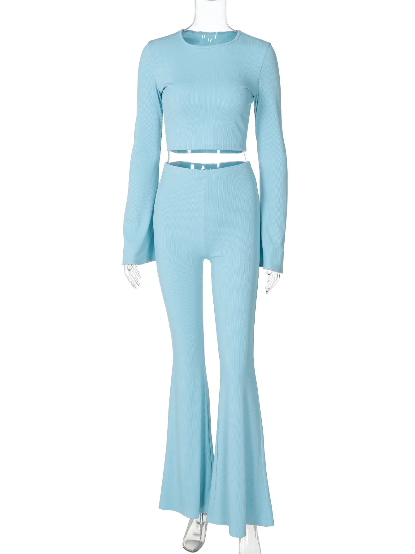 סט שני חלקים סרוג מכנסי פדלפון וחולצת בטן שרוולי פעמון - Zuri