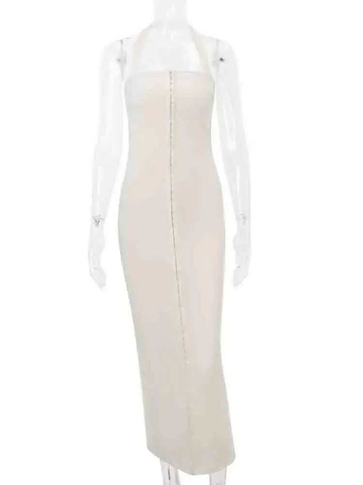 שמלת מקסי צמודה סגירת סיכות גב פתוח - Natasha