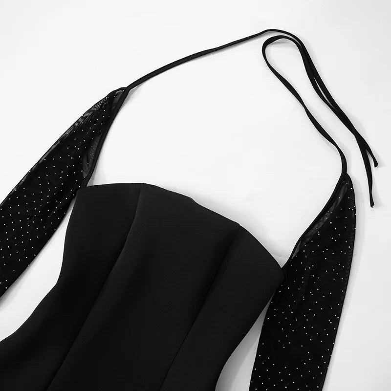 שמלת מיני בעיצוב שרוולי רשת נצנצים - GADE