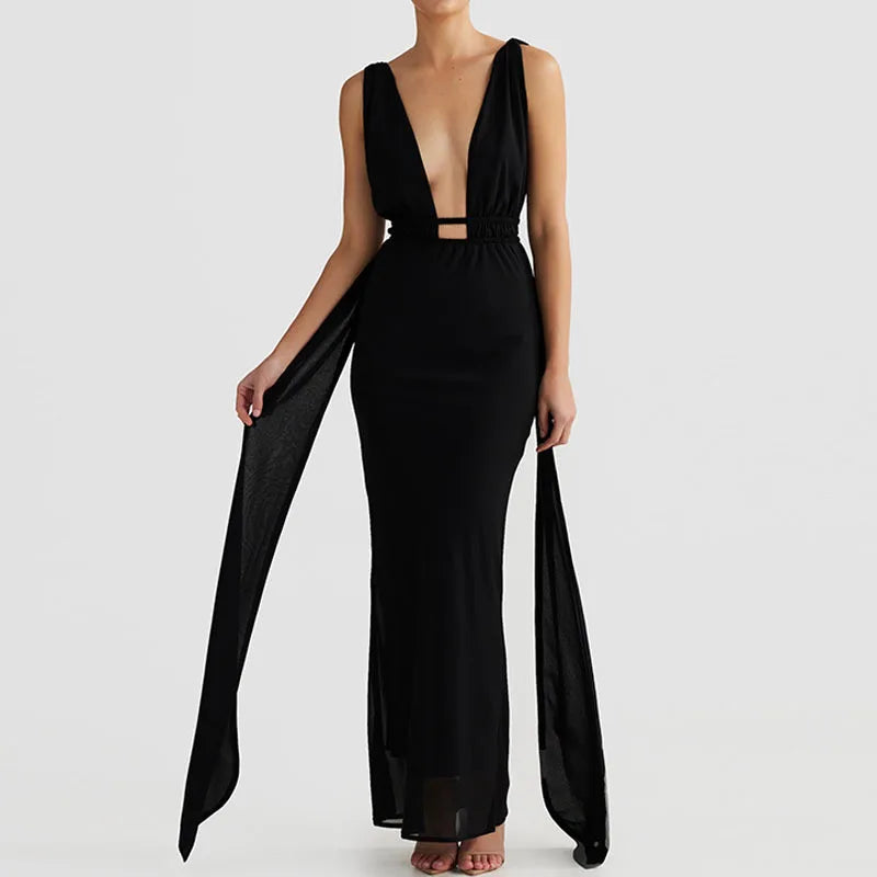 שמלת ערב מקסי גב פתוח מחשוף עמוק - אדלינה