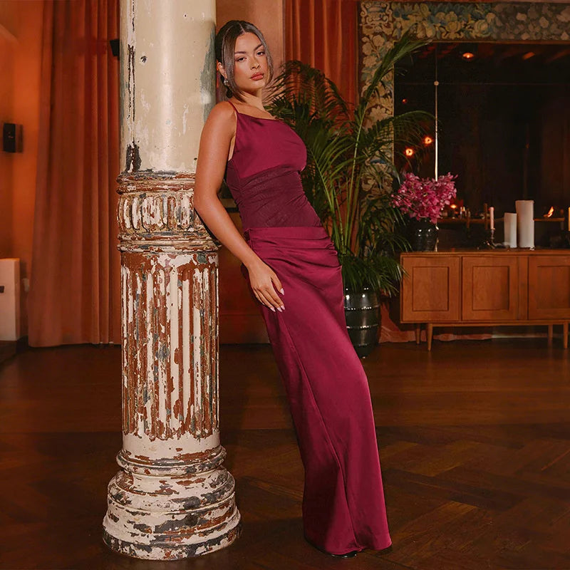 Satin Maxi Dress with Mesh Design - Jordan